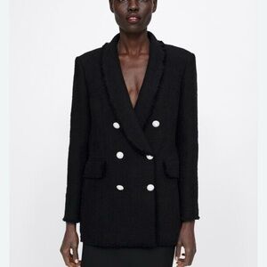 Zara Black Tweed Blazer with Silver Buttons